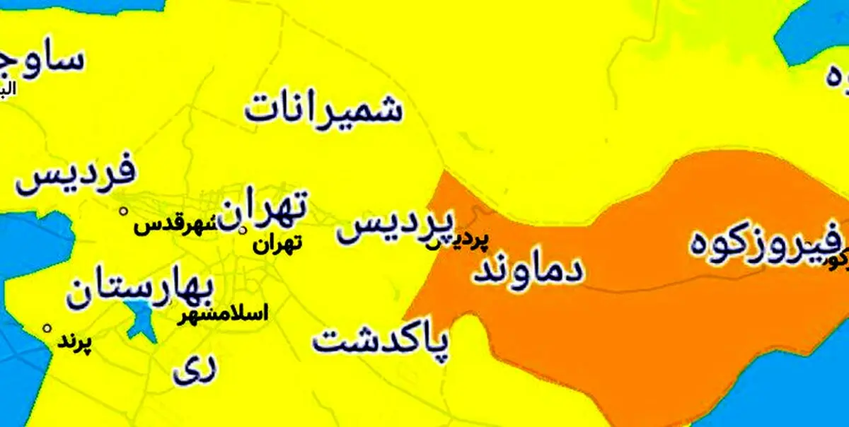 جدیدترین وضعیت رنگ‌بندی کرونایی شهرهای تهران + نقشه