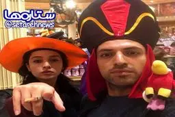 پوشش عجیب اشکان خطیبی و همسرش در جشن هالووین/عکس