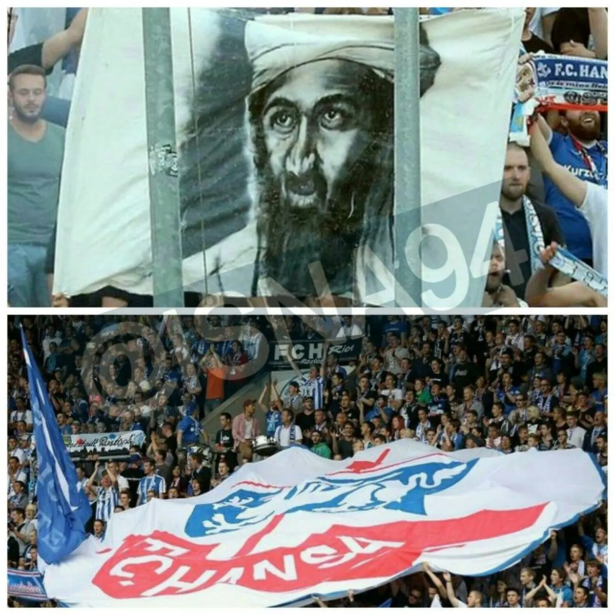 نصب بنر بن لادن در یک ورزشگاه!/عکس