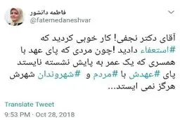 توییت فاطمه دانشور خطاب به دکتر نجفی!!! / عکس