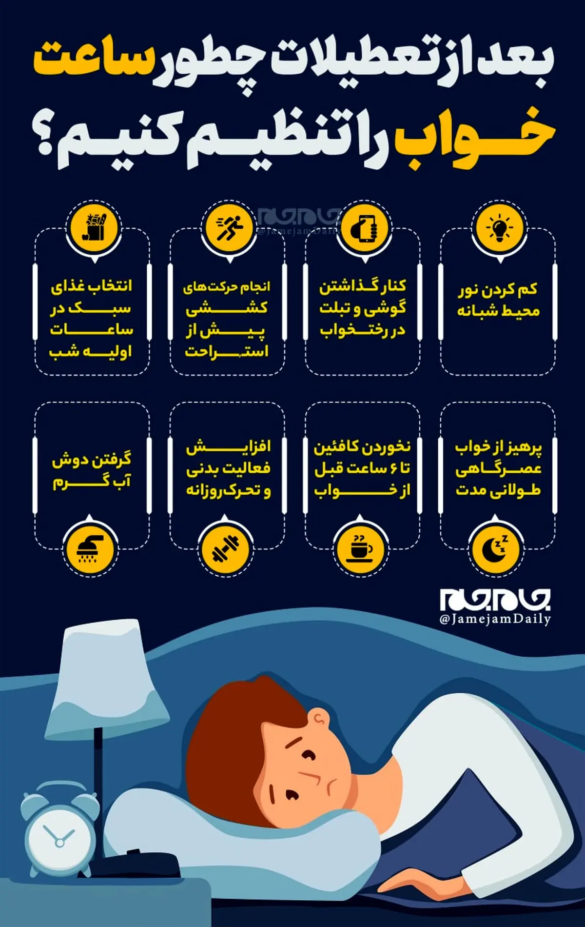 چطور ساعت خواب خود را تنظیم کنیم ؟+اینفوگرافیک