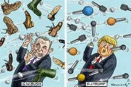 تفاوت و شباهت جالب ترامپ و بوش!/کاریکاتور