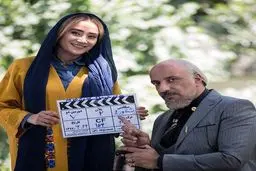 تصویری از گریم خاص بهاره افشاری و امیر جعفری در پشت صحنه سریال ممنوعه