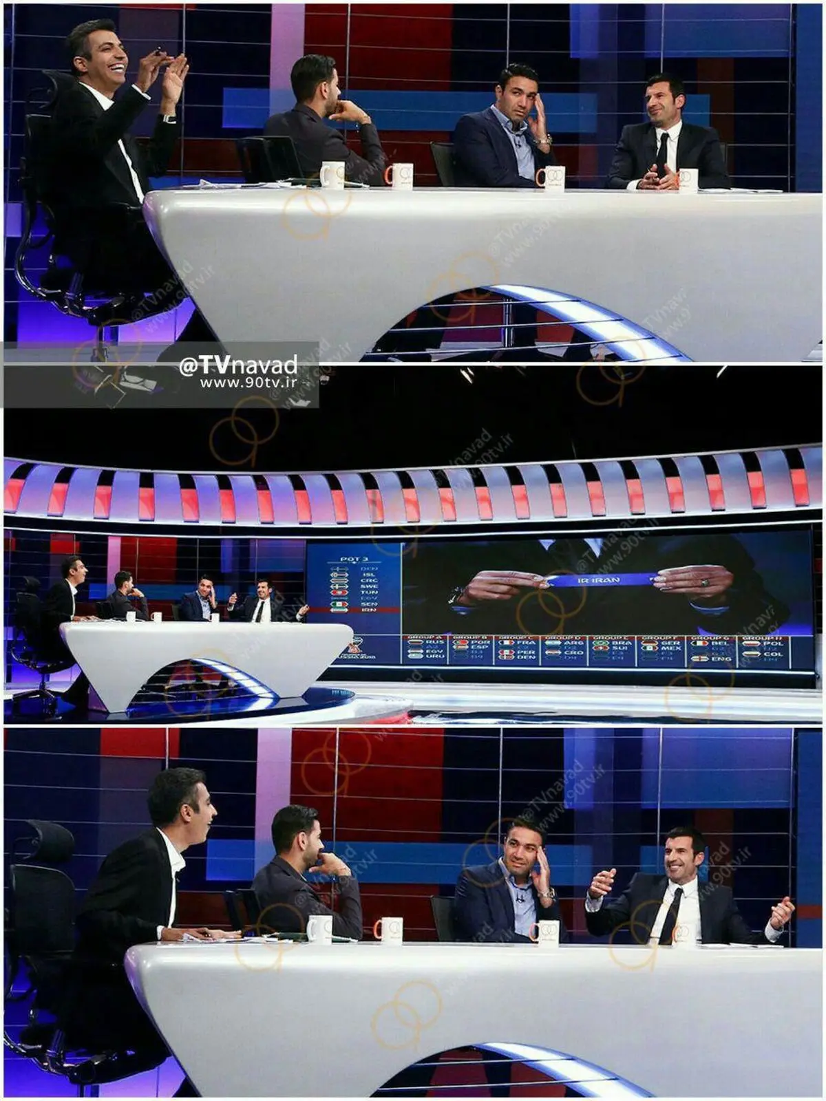 تصویری جالب از واکنش مهمانان برنامه 90 به قرعه ایران در جام جهانی روسیه