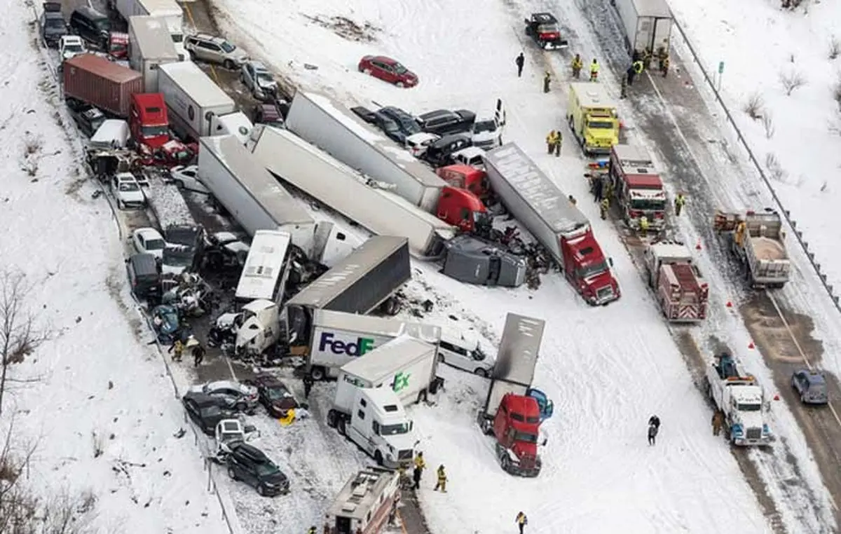 تصادف زنجیره‌ای 50 خودرو +عکس