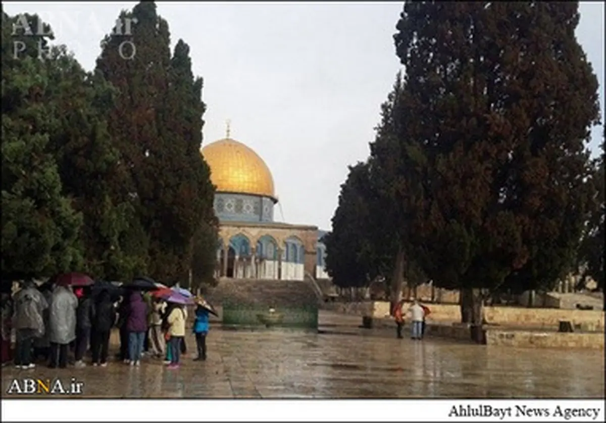 بارش باران در مسجد الاقصی/ تصاویر