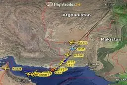 مسیر هواپیماهای آمریکایی در خروج از افغانستان