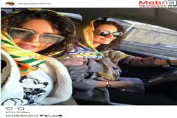 سلفی توماشینی الناز شاکردوست به همراه خواهرش، با پوشش و ظاهری متفاوت/ عکس