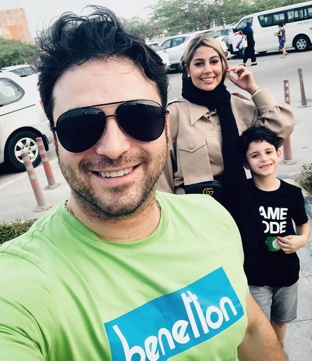 بابک جهانبخش همراه همسر و پسرش