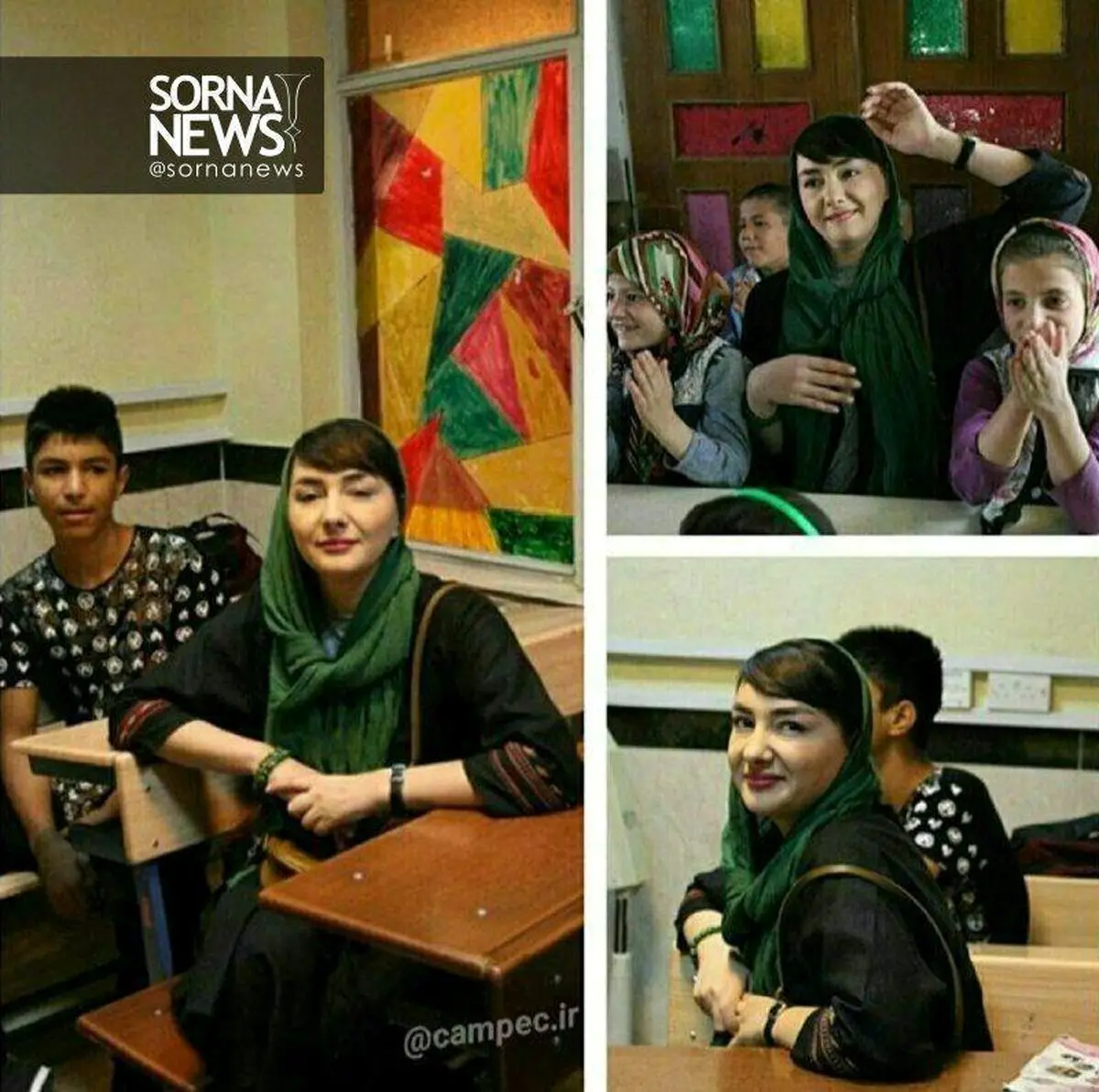 هانيه توسلی پشت نیمکت مدرسه /عکس