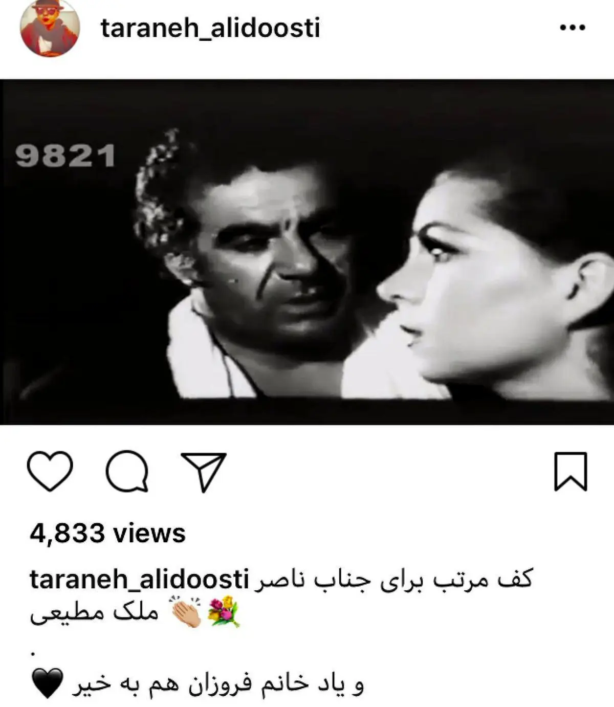 حمایت اینستاگرامی ترانه علیدوستی از ناصر ملک مطیعی/عکس