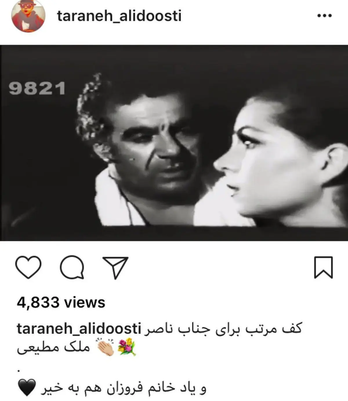 حمایت اینستاگرامی ترانه علیدوستی از ناصر ملک مطیعی/عکس