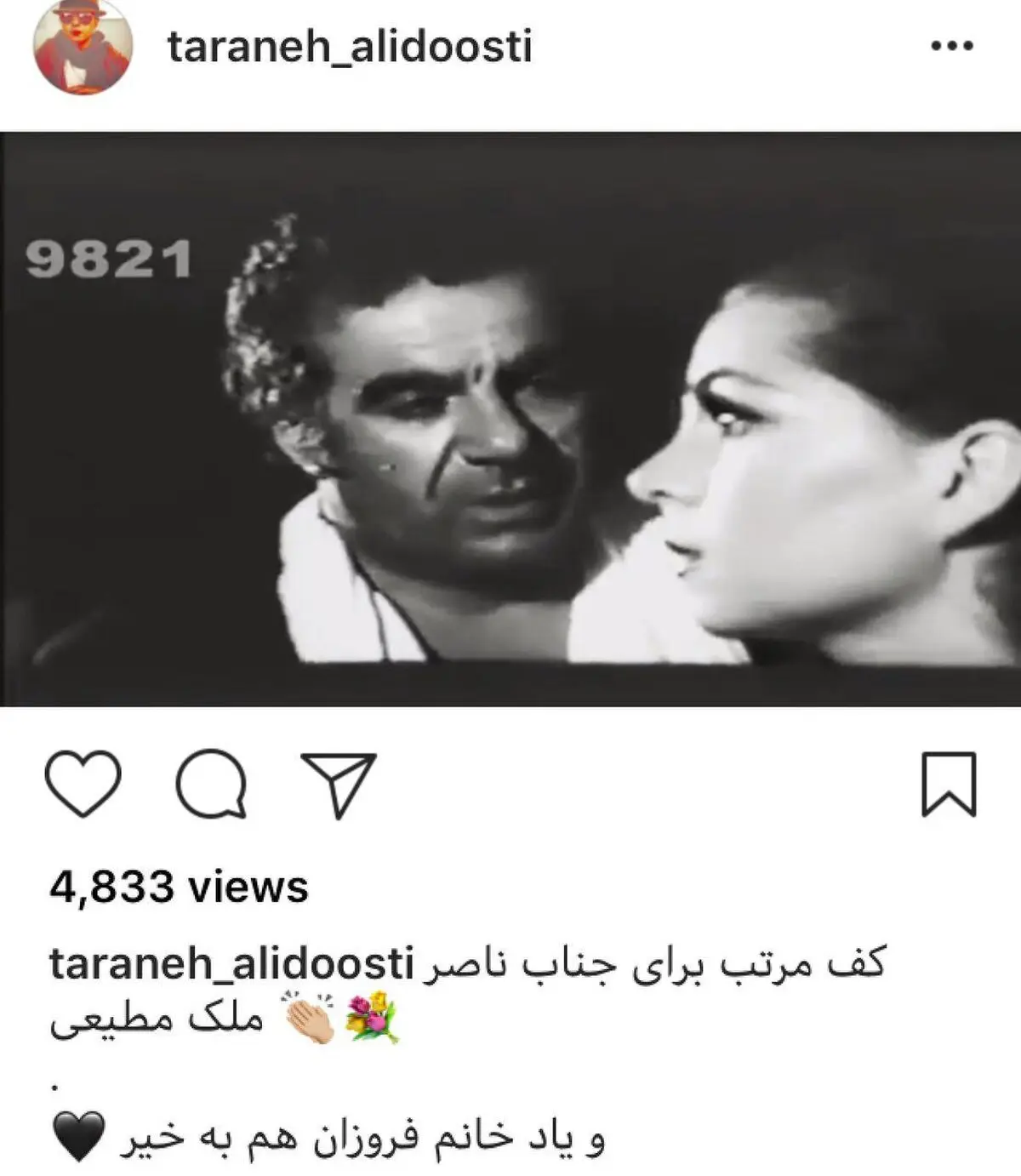 حمایت اینستاگرامی ترانه علیدوستی از ناصر ملک مطیعی/عکس