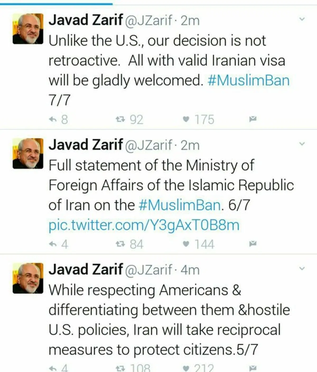 واکنش ظریف به دستور ترامپ: این اقدام به عنوان هدیه ای بزرگ به افراطیون در تاریخ ثبت می شود/ با آغوش باز از آنهایی که روادید معتبر دارند استقبال می‌کنیم