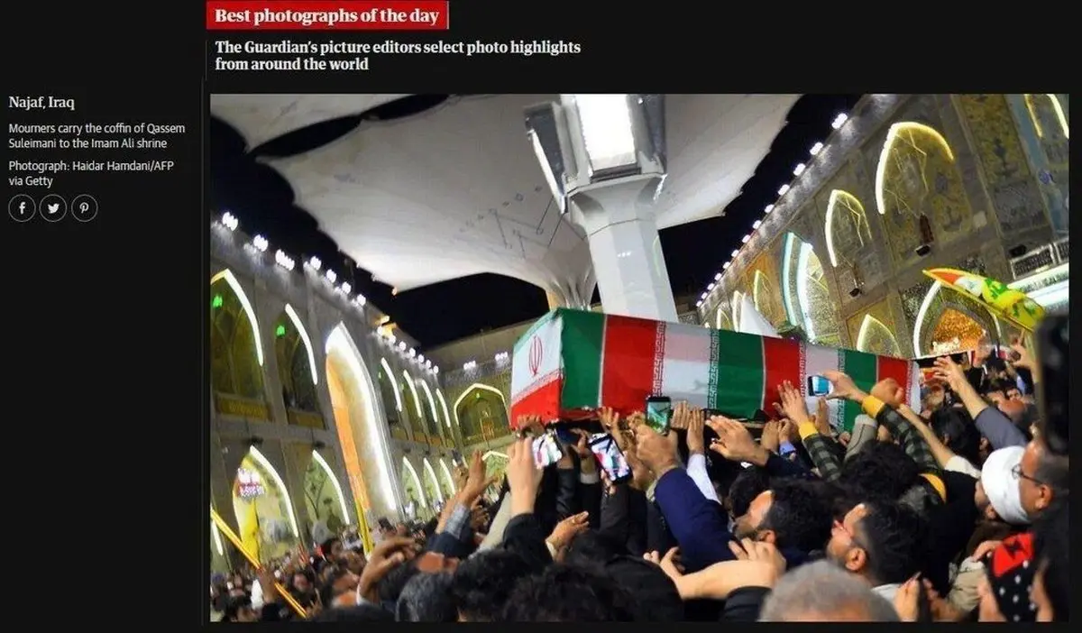 مراسم تشییع بزرگ پیکر سردار مقاومت؛ عکس روز گاردین