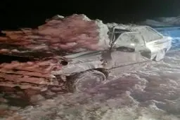 سقوط بهمن روی پراید در جاده چالوس/عکس