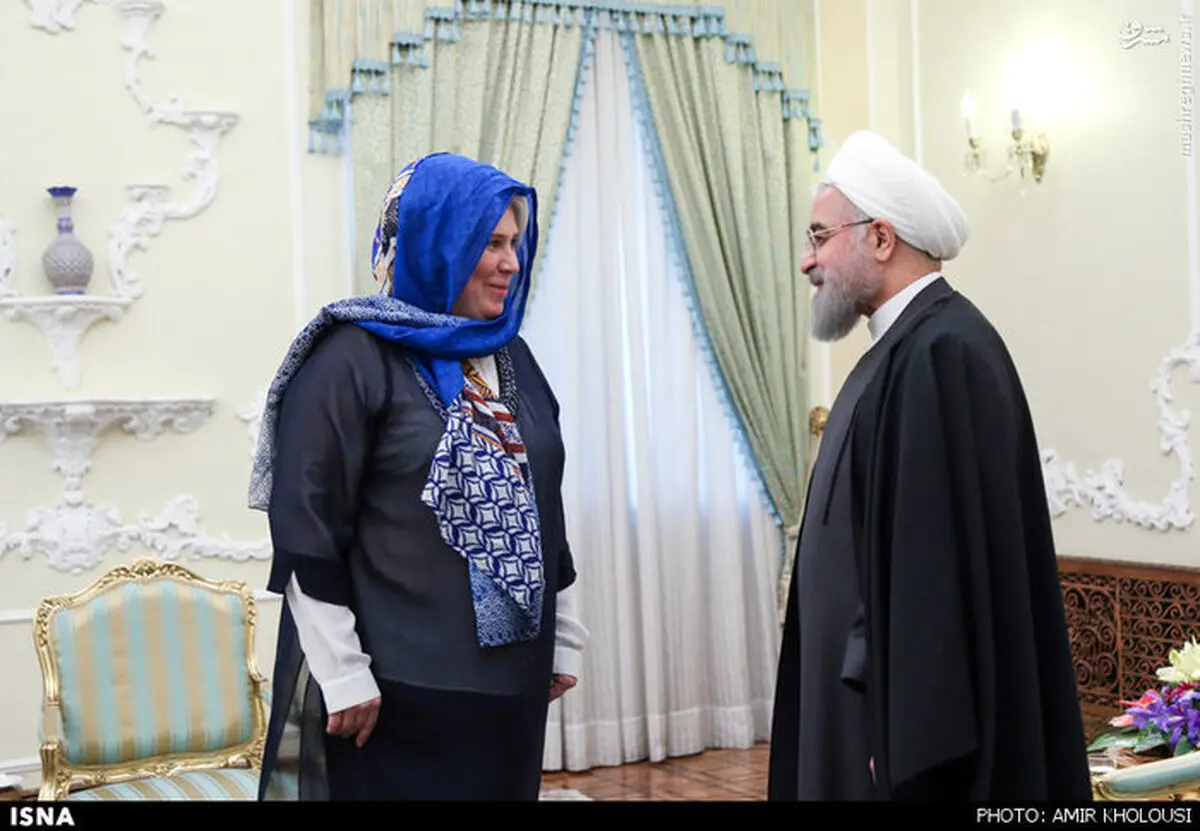 حجاب وزیر امور خارجه استونی در دیدار با روحانی/ عکس