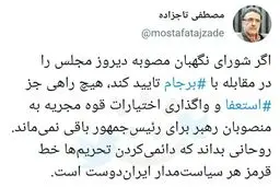 پیشنهاد تاج زاده به دولت در صورت تایید طرح ضدبرجامی مجلس: دولت استعفا دهد + توئیت