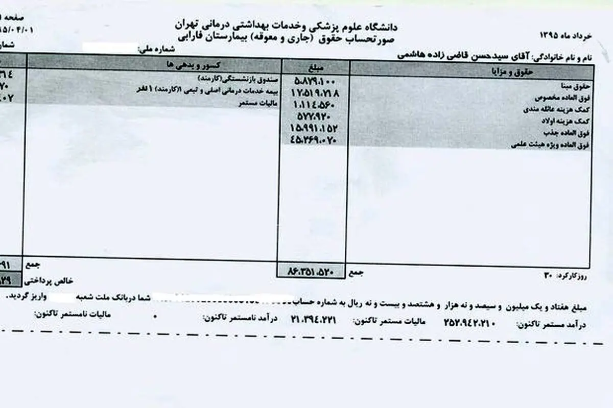 حقوق دریافتی وزیر بهداشت اعلام شد/عکس فیش حقوقی