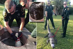 نجات تمساح گرفتار در لوله فاضلاب + تصاویر