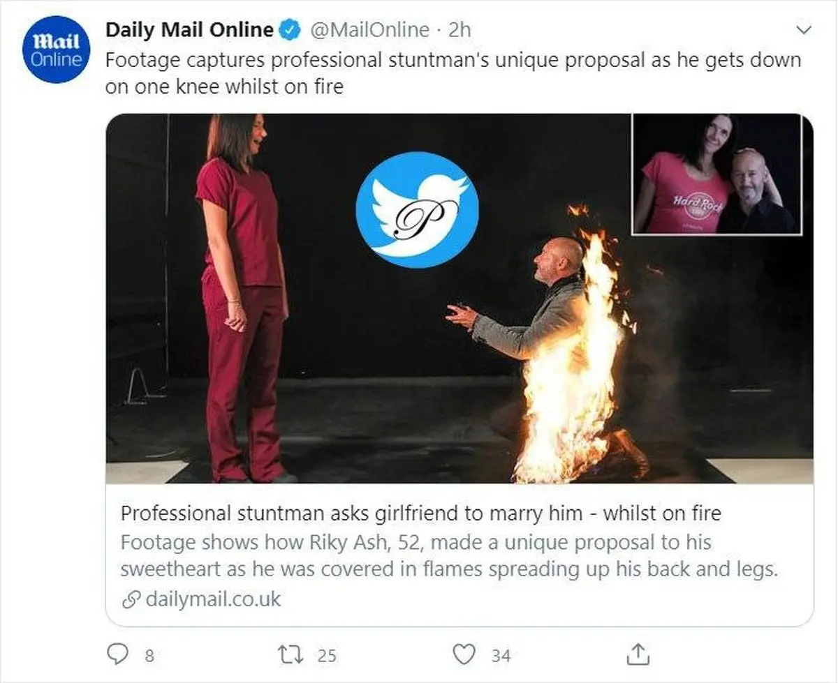 روش منحصربفرد «ریکی اش» بدلکار معروف 52 ساله در خواستگاری! + توئيتر