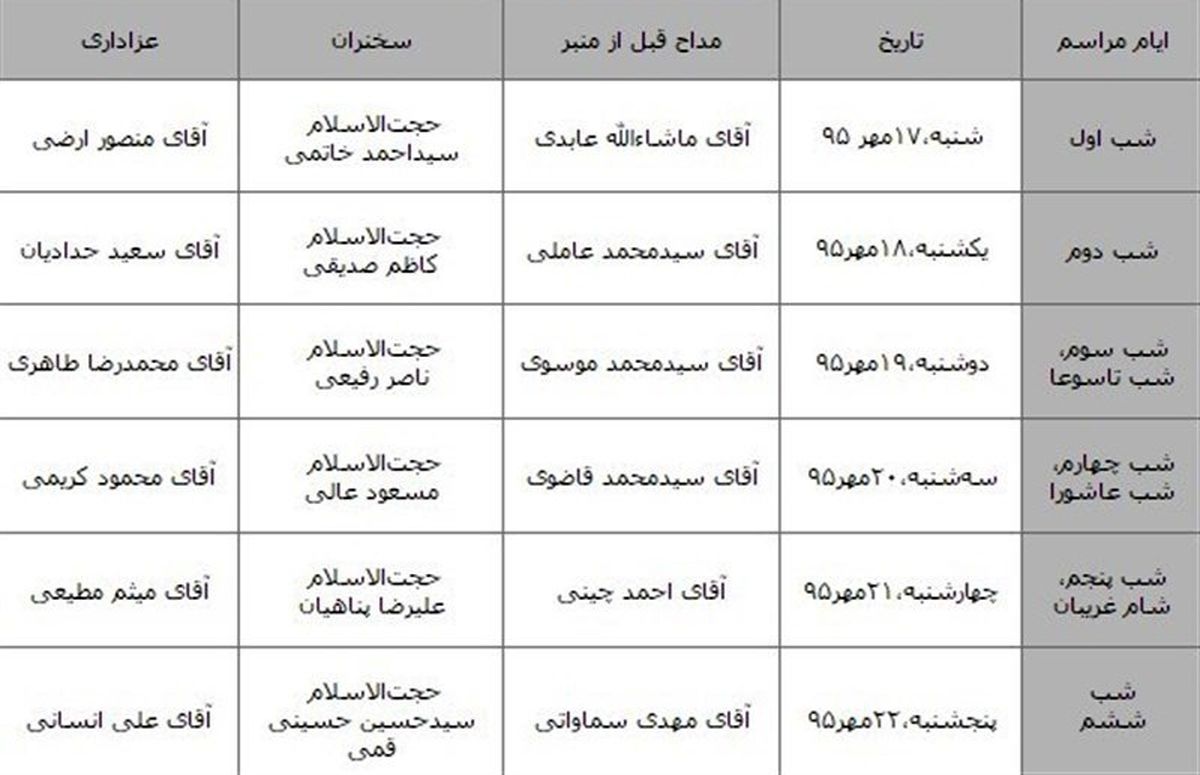 عزاداری محرم ۱۴۳۸ در حضور رهبر انقلاب از امشب شروع می‌شود