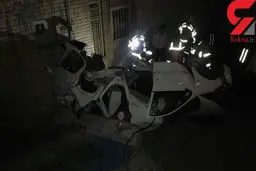 عجیب ترین عکس از تصادف در مرکز تهران / ماشین قابل شناسایی نبود! + عکس