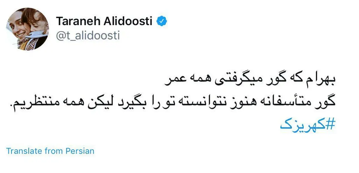 توئیت معنادار ترانه علیدوستی به برای گم شدن سعید مرتضوی/عکس