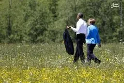 تصاویر پیاده‌روی اوباما و مرکل در فضایی رمانتیک