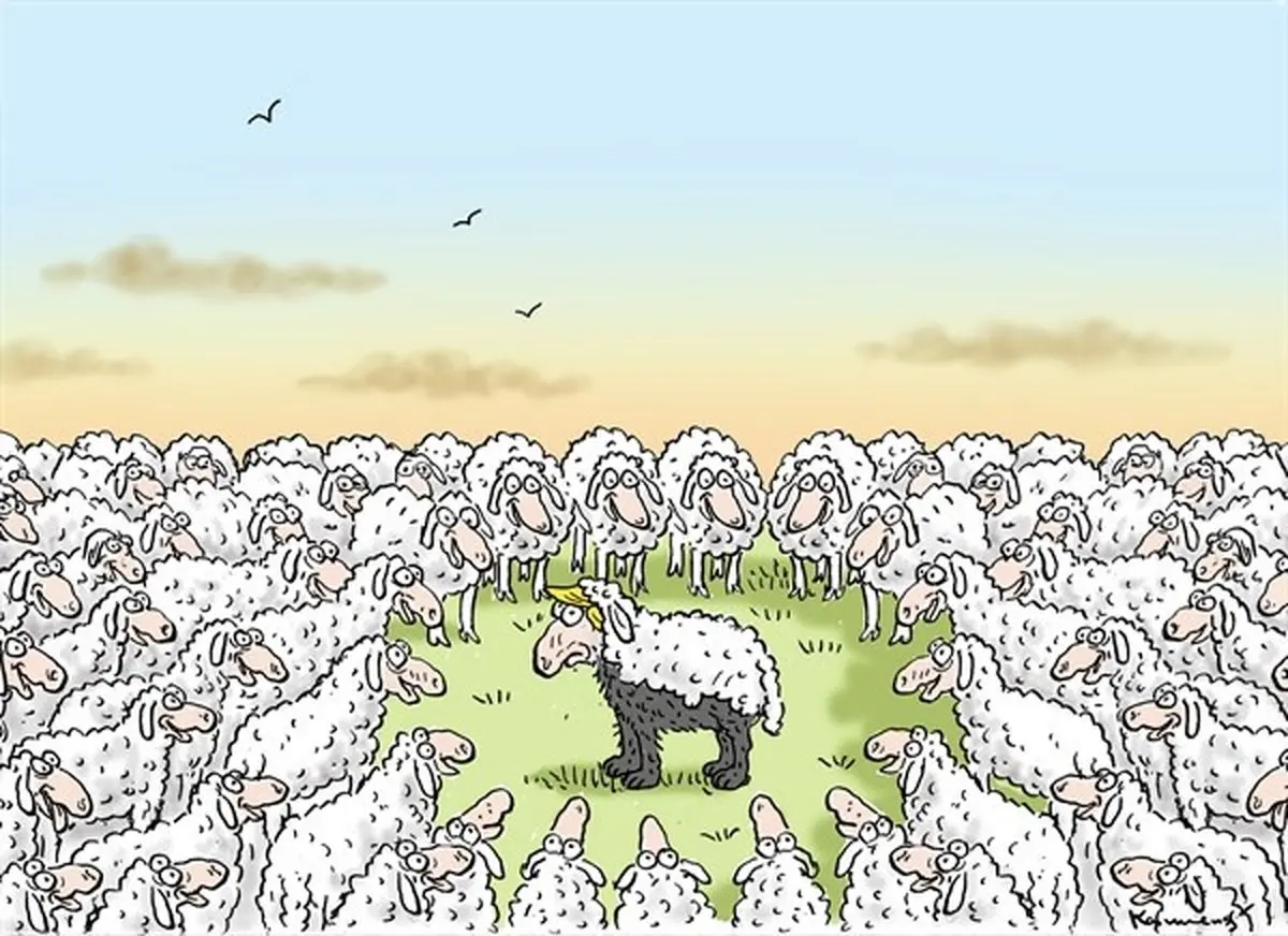 لباس اصلی ترامپ لو رفت!/کاریکاتور