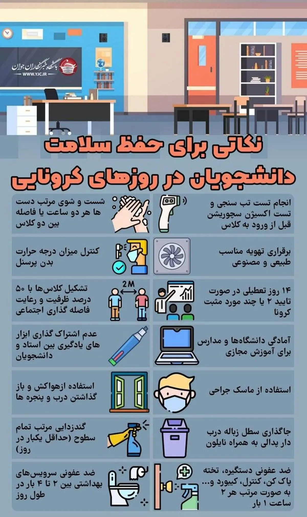 دانشجویان در روزهای کرونایی این موارد را رعایت کنند + اینفوگرافی