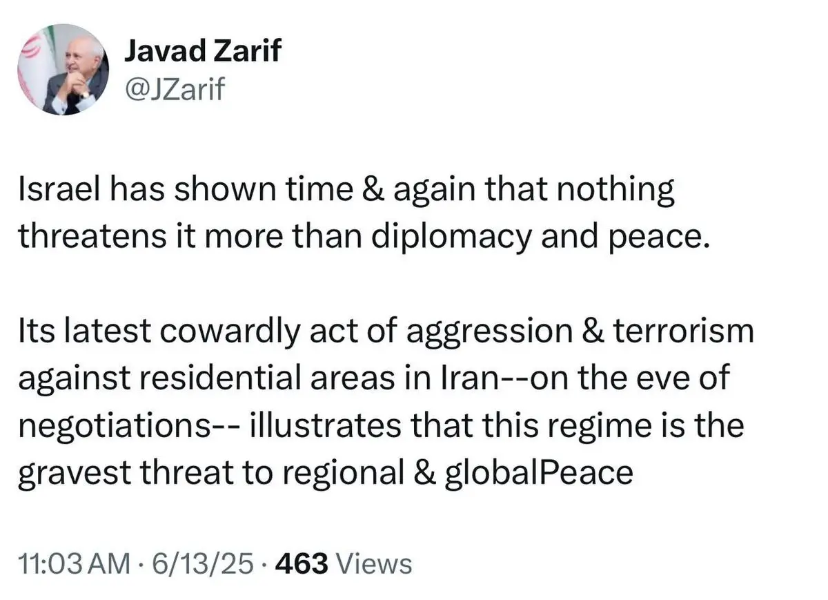 ظریف: اسرائیل بزرگ‌ترین تهدید برای صلح منطقه‌ای و جهانی است