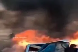 لحظه هولناک نجات راننده نیسان از آتش توسط مردم