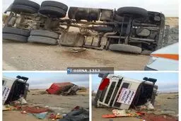 تریلی حامل کمک های مردمی به زلزله زدگان کرمانشاه چپ کرد/عکس