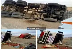 تریلی حامل کمک های مردمی به زلزله زدگان کرمانشاه چپ کرد/عکس