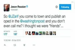 توئیت جیسون رضائیان برای ظریف+عکس