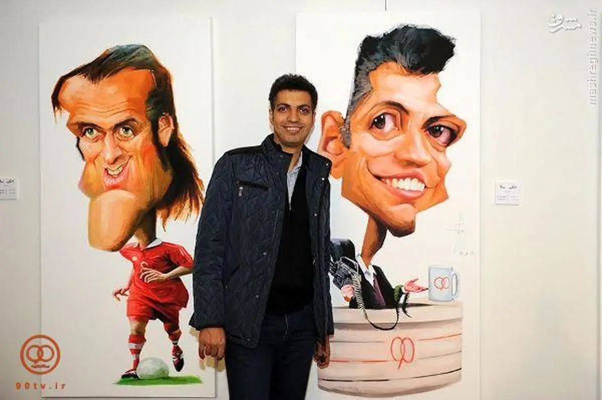 فردوسی پور کنار کاریکاتورش/ عکس