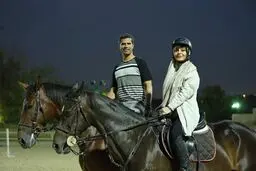 اسب سواری ساره بیات با قهرمان المپیک+عکس