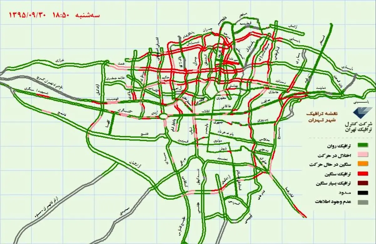 خیابان‌های تهران در شب یلدای ۹۵، قفل شد/ این نقشه را ببینید