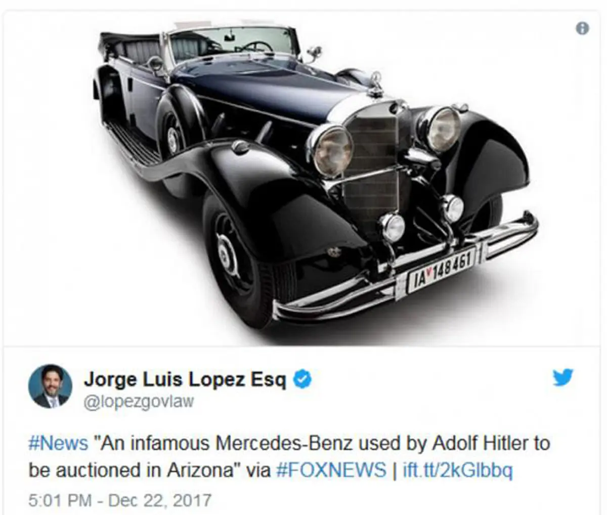 خودروی مرسدس بنز هیتلر در آمریکا/عکس