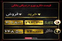 دلار و یورو در صرافی بانکی چند؟