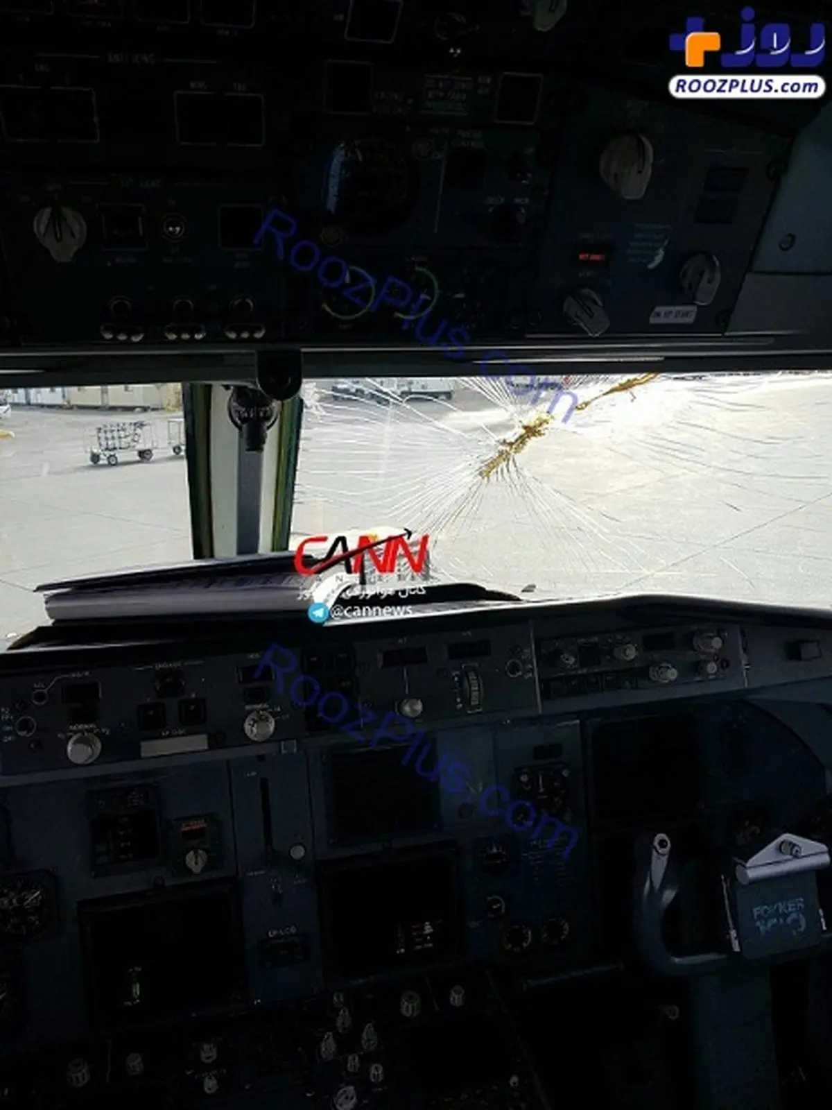 تصوير شيشه كاكپيت فوكر١٠٠ که مجبور به فرود اضطراری شد