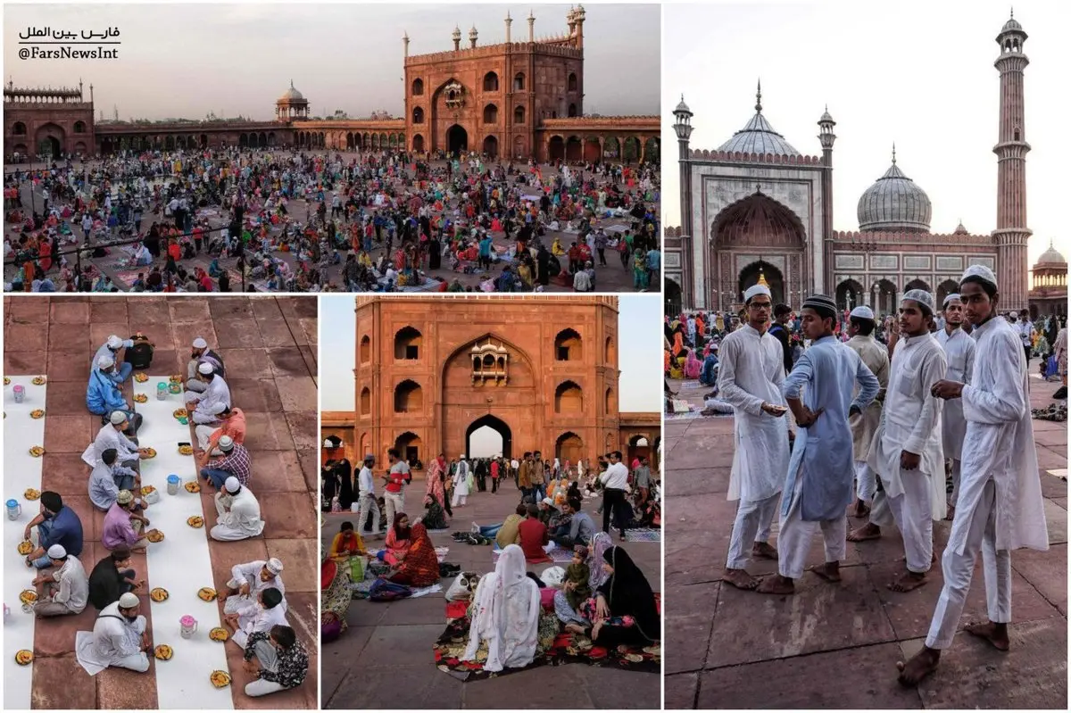 عکس: ضیافت افطار مسلمانان هند در صحن‌های مسجد جامع دهلی نو