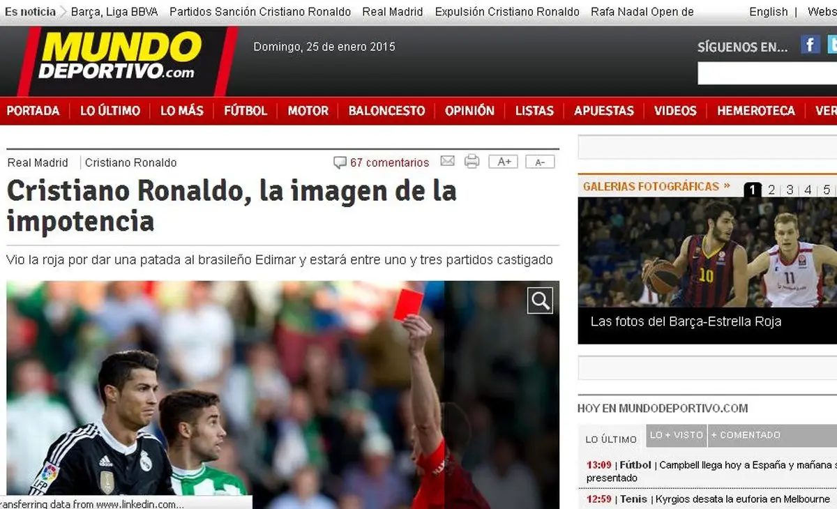 بازتاب اخراج رونالدو در رسانه های جهان