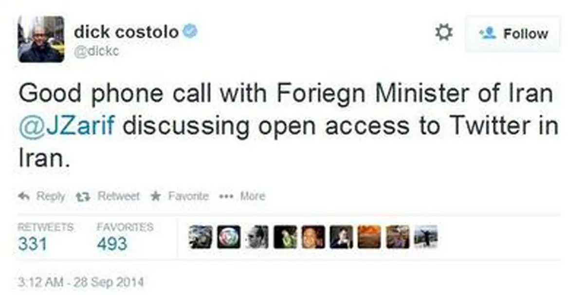 تماس تلفنی مدیر توییتر با وزیر خارجه ایران به منظور رفع فیلتر +عکس