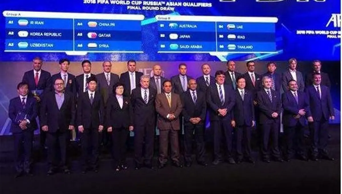 عکس یادگاری کروش با سرمربیان حاضر در قرعه کشی جام جهانی
