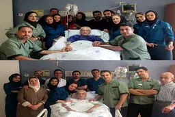 عکس جمشید مشایخی با کارکنان بیمارستان