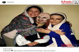 گریم جالب شبنم فرشادجو و پانته آ پناهی ها در پشت صحنه یک نمایش/ عکس
