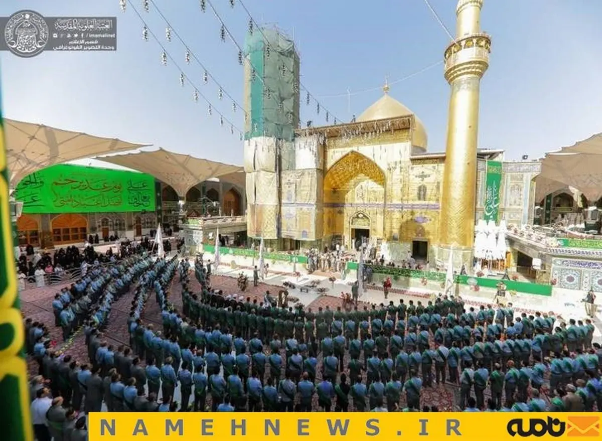 عکس های دیدنی از تعویض پرچم ایوان طلای نجف