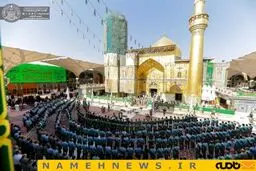 عکس های دیدنی از تعویض پرچم ایوان طلای نجف
